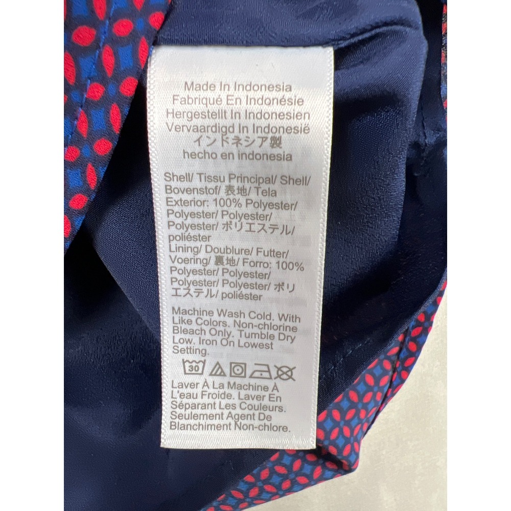 J.Crew Ruffle Shoulder Blouse Womens Size S Navy Blue Red Geometric Print V-Neck - Picture 3 of 7